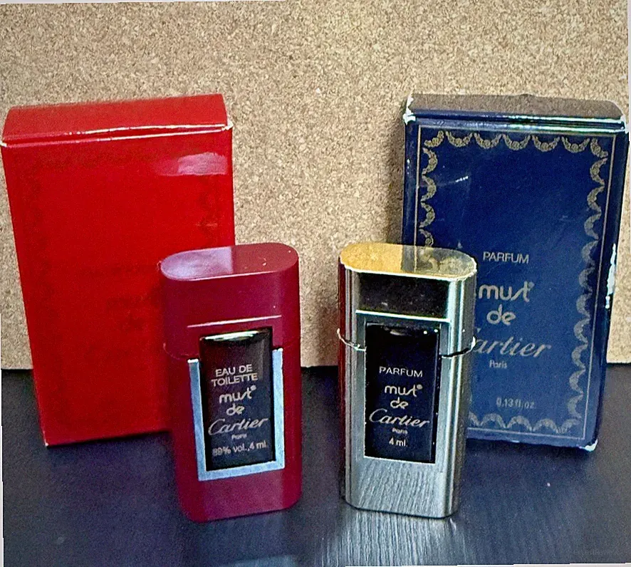 Lot 2 Cartier Must de Cartier Vintage Mini Perfume Parfum EDT 4ml Boxes